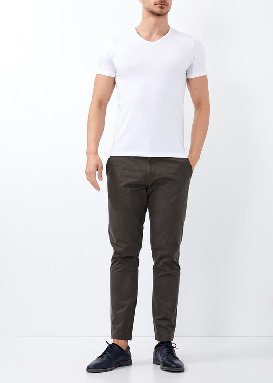 Men's White Slim Fit Lycra Basic T-Shirt - 2
