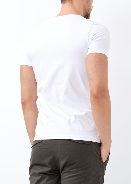 Men's White Slim Fit Lycra Basic T-Shirt - 4