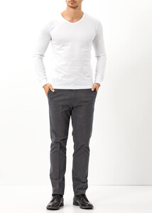 Erkek Beyaz V Yaka Basic Büyük Beden Sweatshirt - 2