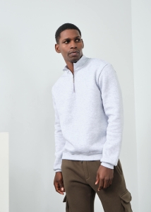 ADZE - Erkek Gri Melanj Yarım Balıkçı Fermuarlı Basic Şardonlu Sweatshirt