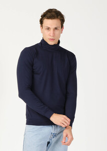 Erkek Lacivert Balıkçı Yaka Basic Sweatshirt