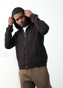 ADZE - Erkek Siyah Kapşonlu Cepli Şardonlu Sweatshirt