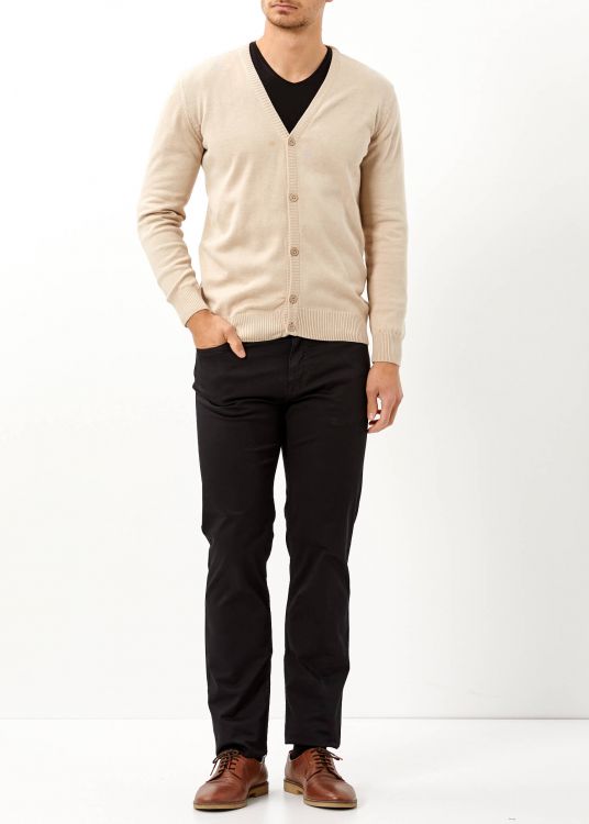 Men Beige Buttoned Basic Cardigan - 2