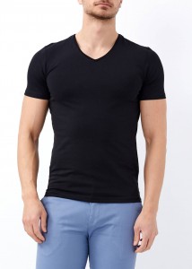 Men Black Slim Fit Lycra Basic T-Shirt 