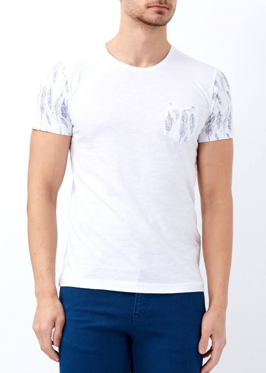 Men's White Pocket Scoop-Neck T-Shirt - 1