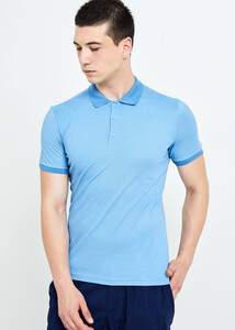 ADZE TOPTAN - Toptan Erkek Açık Mavi Desen Polo Yaka T-shirt 