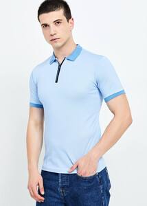 ADZE TOPTAN - Toptan Erkek Açık Mavi Fermuarlı Basic Polo Yaka T-shirt