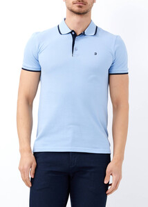 ADZE TOPTAN - Toptan Erkek Açık Mavi Slim Fit Basic Polo Yaka Tişört