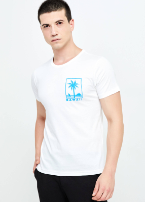 ADZE TOPTAN - Toptan Erkek Beyaz Bisiklet Yaka Baskılı T-Shirt