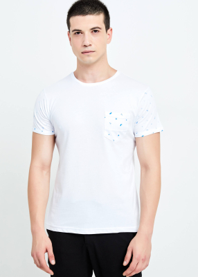 ADZE TOPTAN - Toptan Erkek Beyaz Bisiklet Yaka Cepli T-shirt 