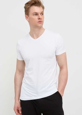 ADZE TOPTAN - Toptan Erkek Beyaz V Yaka Battal T-Shirt