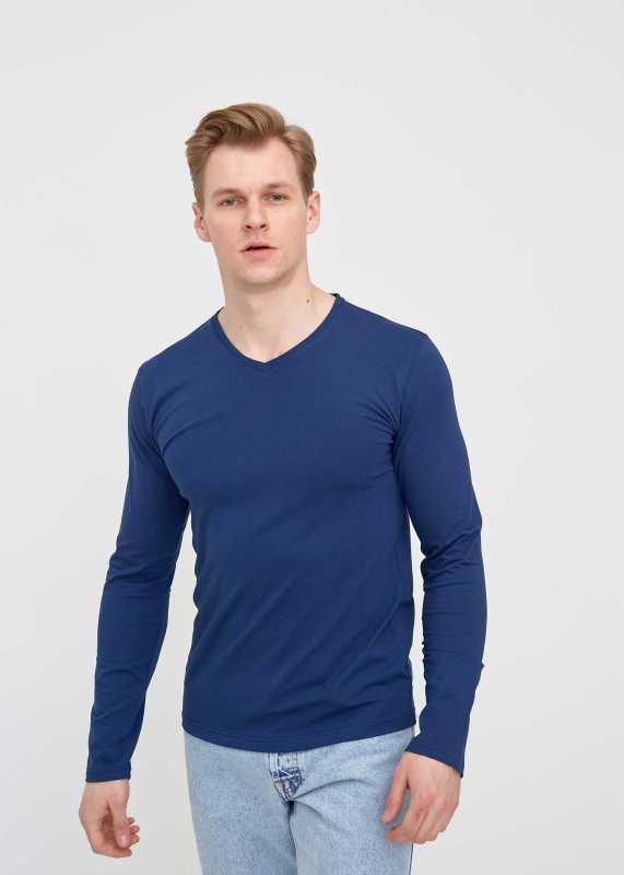 Toptan Erkek İndigo V Yaka Uzun Kol Basic Sweatshirt - 5