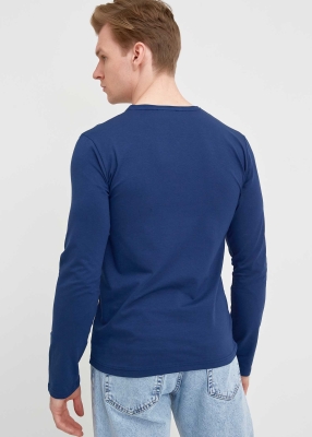 Toptan Erkek İndigo V Yaka Uzun Kol Basic Sweatshirt - 3