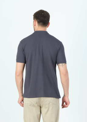 Wholesale Men's Anthracite Basic Polo Neck T-Shirt - 3
