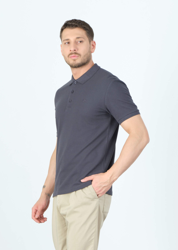Wholesale Men's Anthracite Basic Polo Neck T-Shirt - 4