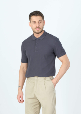 Wholesale Men's Anthracite Basic Polo Neck T-Shirt - 5