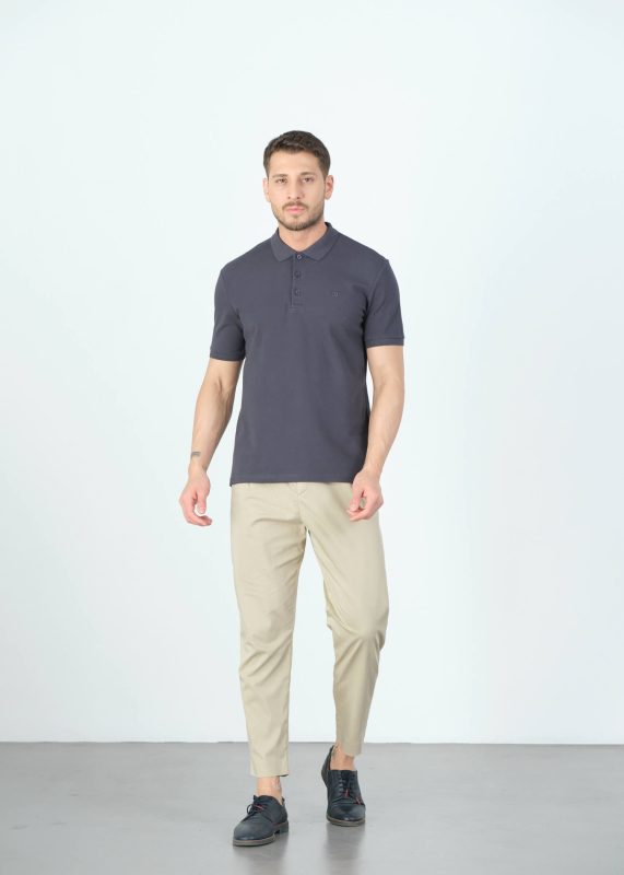 Wholesale Men's Anthracite Basic Polo Neck T-Shirt - 6