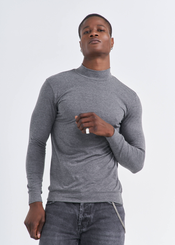 Wholesale Men's Anthracite Half Turtleneck Long Sleeve Sweatshirt - 3