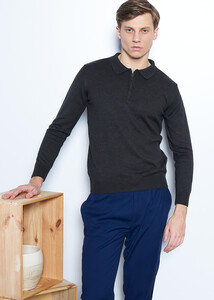 Wholesale Men's Anthracite Polo Neck Basic Sweater 