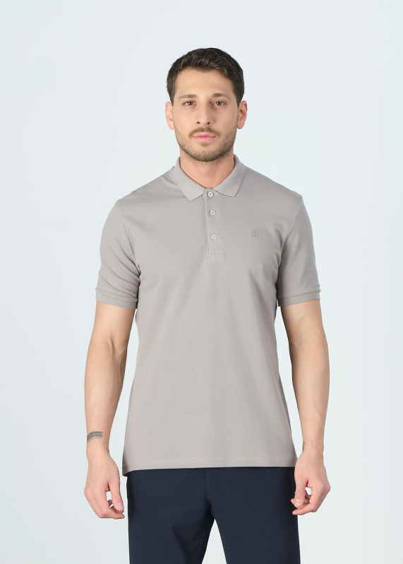Wholesale Men's Beige Basic Polo Neck T-Shirt - 1