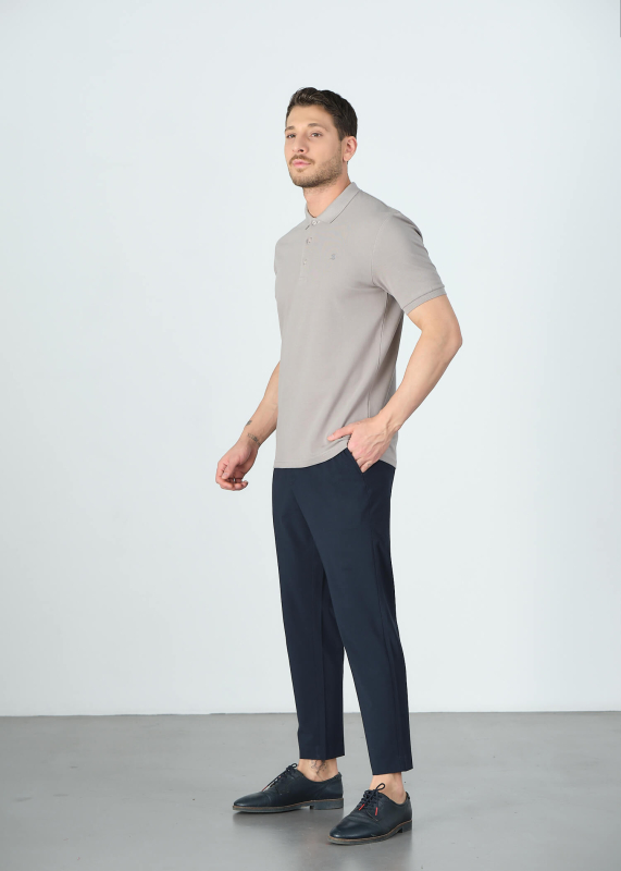 Wholesale Men's Beige Basic Polo Neck T-Shirt - 2
