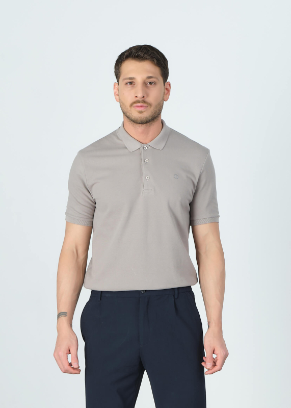 Wholesale Men's Beige Basic Polo Neck T-Shirt - 4