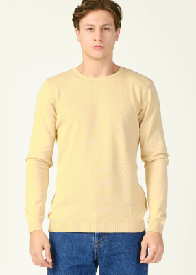  Wholesale Men's Beige Crew Neck Sports Sweater - 1
