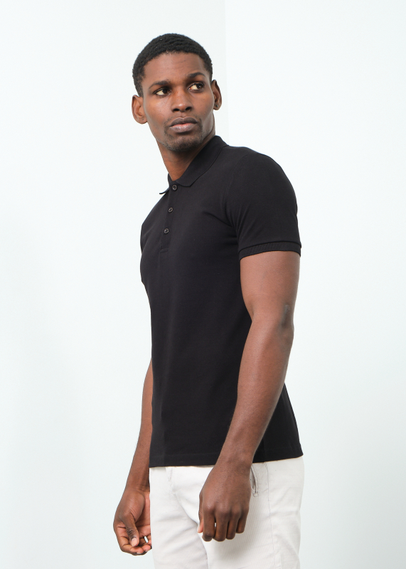 Wholesale Men's Black Basic Polo Neck T-Shirt - 3