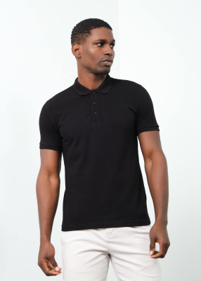 Wholesale Men's Black Basic Polo Neck T-Shirt - 1