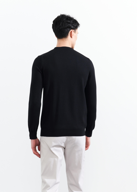 Wholesale Men's Black Crew Neck Basic Oversize Cotton Sweater - 5