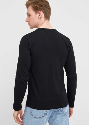 Wholesale Men's Black Crew Neck Long Sleeve Sweatshirt - 3