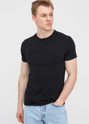 Wholesale Men's Black Crew Neck Lycra Oversized T-Shirt 