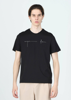 Wholesale Men's Black Embroidery Printed Regular Fit T-Shirt 