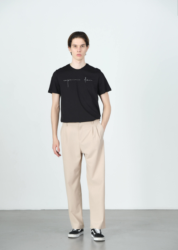 Wholesale Men's Black Embroidery Printed Regular Fit T-Shirt - 2