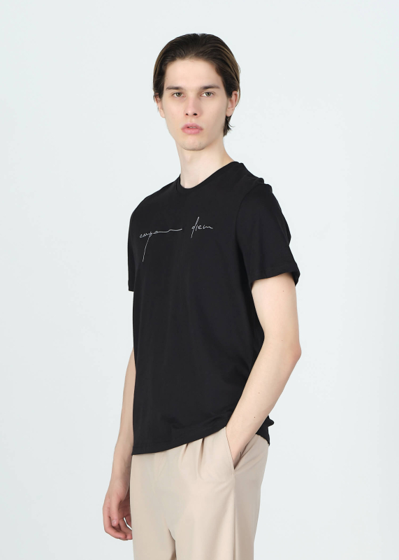 Wholesale Men's Black Embroidery Printed Regular Fit T-Shirt - 4