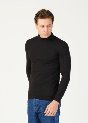 Wholesale Men's Black Half Turtleneck Long Sleeve Sweatshirt - 1