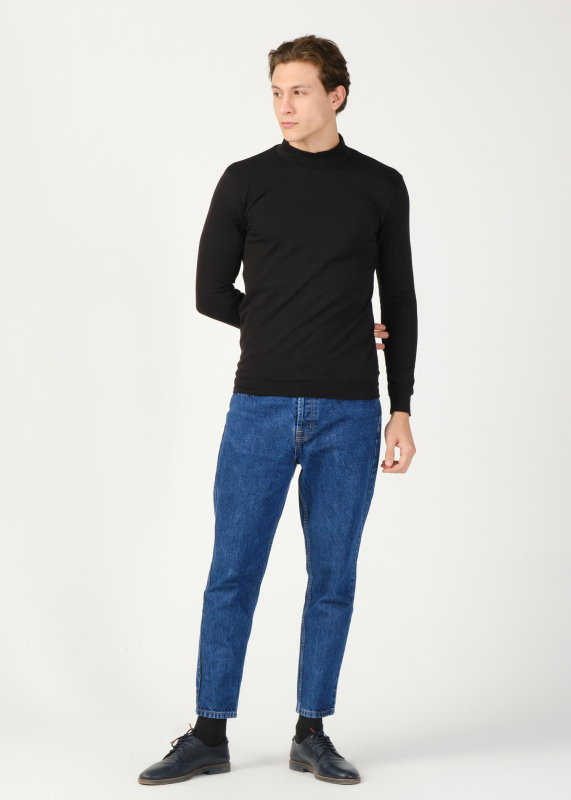 Wholesale Men's Black Half Turtleneck Long Sleeve Sweatshirt - 2