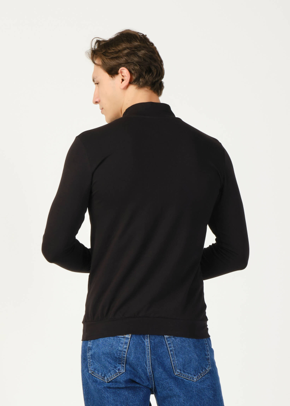 Wholesale Men's Black Half Turtleneck Long Sleeve Sweatshirt - 3