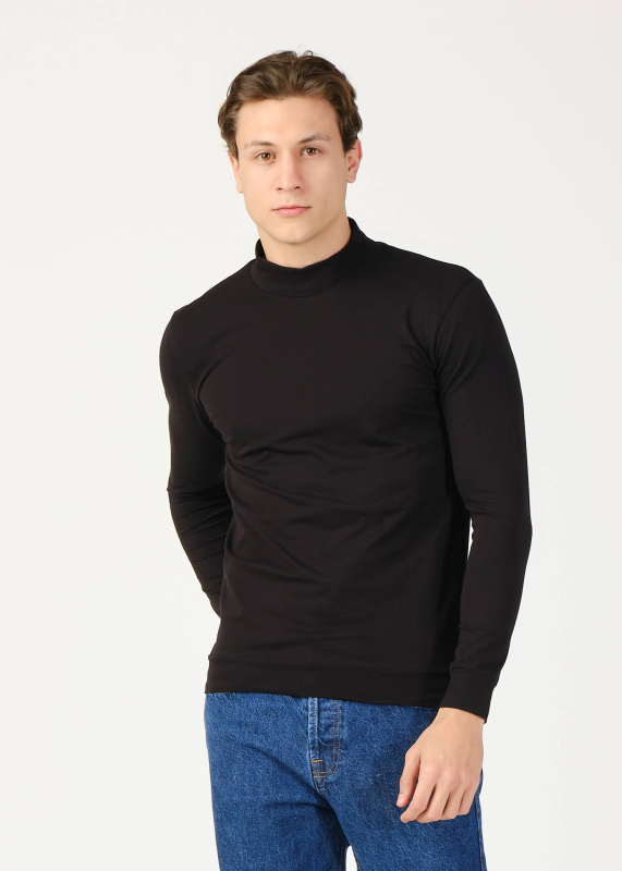 Wholesale Men's Black Half Turtleneck Long Sleeve Sweatshirt - 4