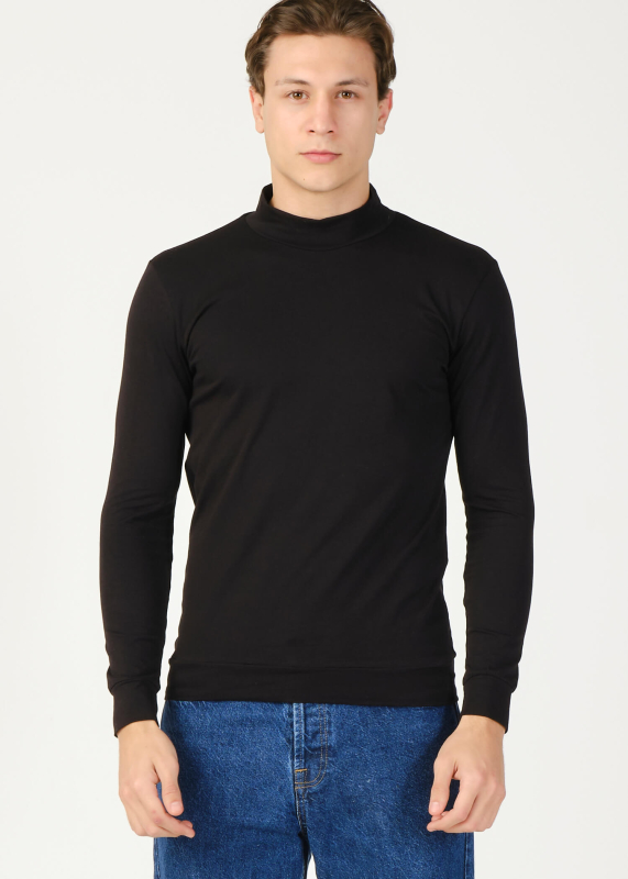 Wholesale Men's Black Half Turtleneck Long Sleeve Sweatshirt - 5