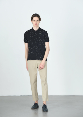 Wholesale Men's Black Printed Polo Neck Regular Fit T-shirt - 5