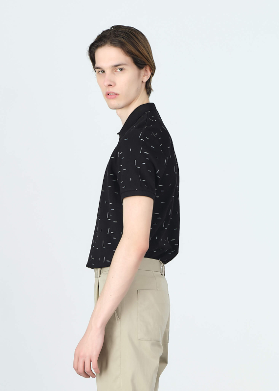 Wholesale Men's Black Printed Polo Neck Regular Fit T-shirt - 6