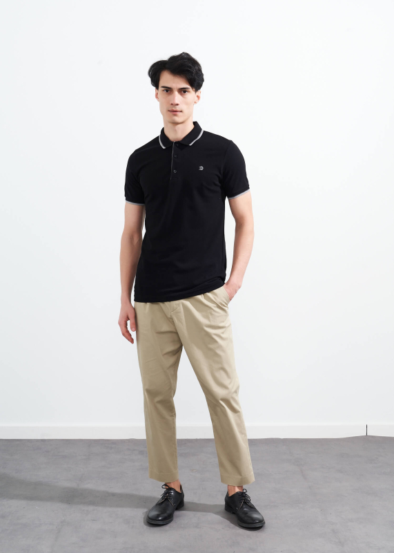 Wholesale Men's Black Striped Polo Neck T-shirt - 2