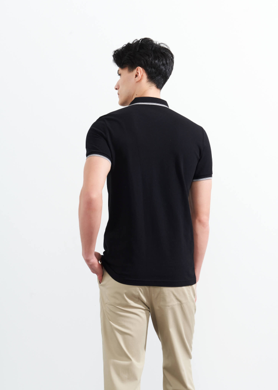Wholesale Men's Black Striped Polo Neck T-shirt - 5