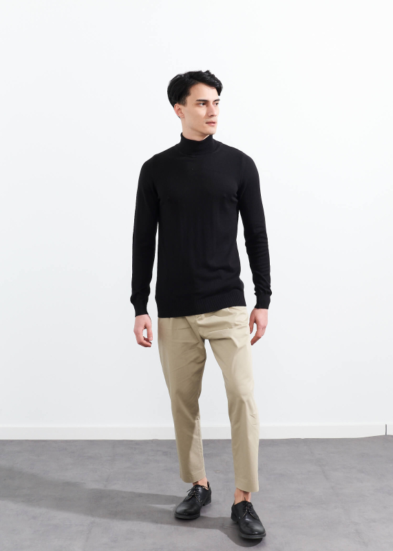 Wholesale Men's Black Turtle Neck Viscose Basic Sweater - 2
