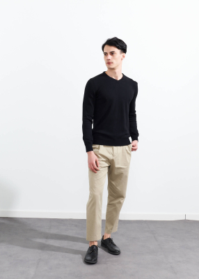 Wholesale Men's Black V Neck Basic Cotton Sweater - 2