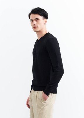 Wholesale Men's Black V Neck Basic Cotton Sweater - 4