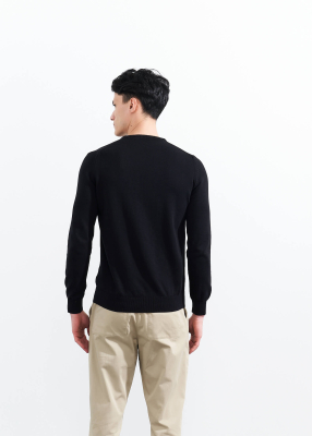 Wholesale Men's Black V Neck Basic Cotton Sweater - 5