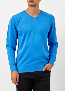  Wholesale Men's Blue V Neck Basic Cotton Sweater 