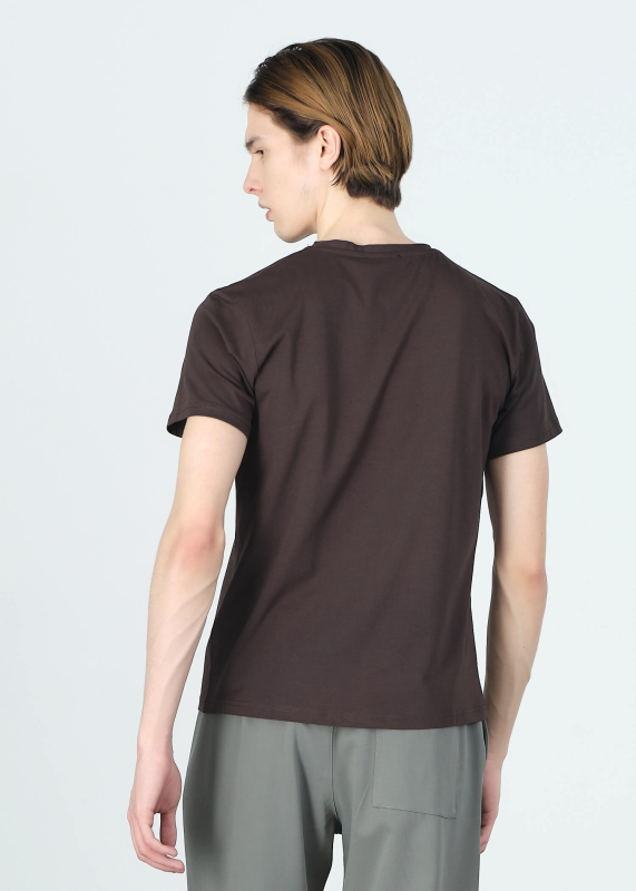 Wholesale Men's Brown Crew Neck Lycra T-shirt - 4